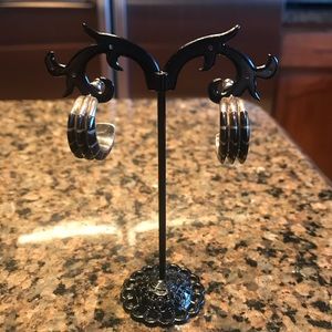 Antique Sterling Silver Black Onyx Hoop Earrings